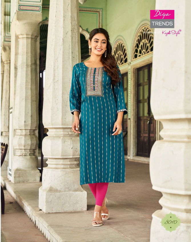 Victoria Vol 8 By Diya Rayon Foil Printed Kurtis Catalog